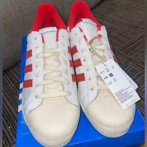 adidas Superstar 82 White & Red Classic Low-Top Sneakers-New-Size 10